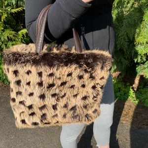 Leopard print fur bag